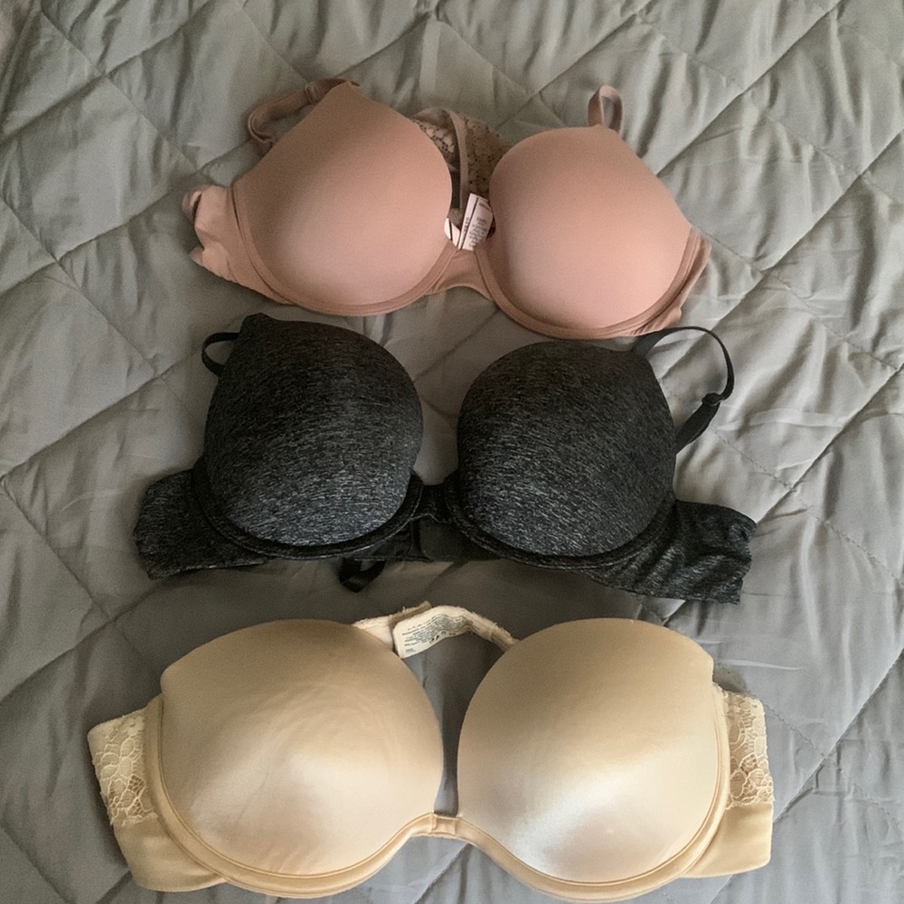 Set of 3 Bra 36 B Black Nude Light Brown Victorias Secret